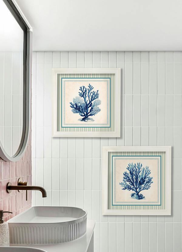 Exceptional Art Blue Sea Coral - Cream Hurstwood Square Frame