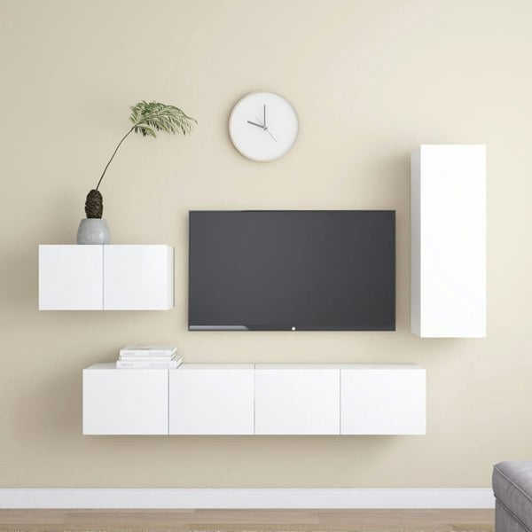 Berkfield 4 Piece TV Cabinet Set White Engineered Wood