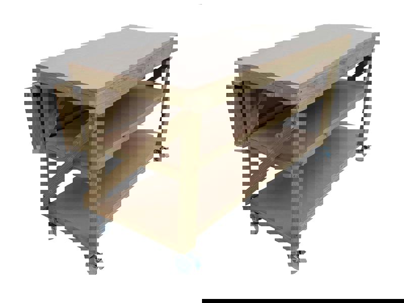 Arbor Garden Solutions Wooden MDF Top Workbench With Extendable Working Surface with Double Shelf and Wheels