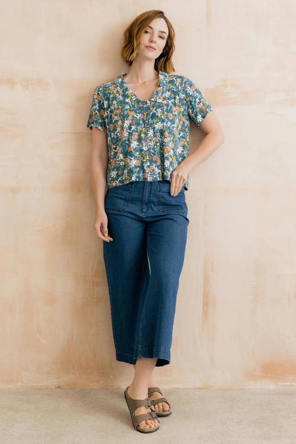 Lily & Me Lowlands Organic Ditsy Print Blouse Petrol
