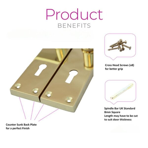 EDH Door Hardware Brass Door Handles Interior Door Lock Handles-Victorian Straight Lock Handlesx1.