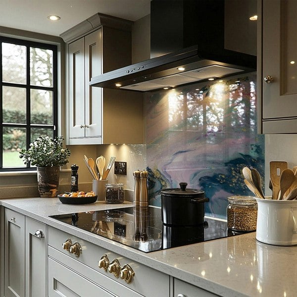 Benjamin Tate Design Blue & Pink Marble Splash Back