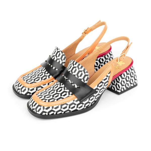 Embassy London Diana - Peach & Hexa Print - Women's block heel slingback leather pump