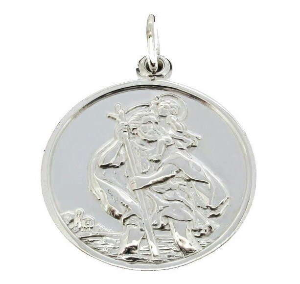 Christopher James of London Sterling Silver Round Reversible St Christopher Pendant With Optional Chain