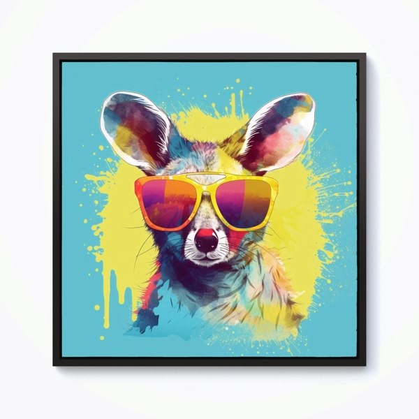 Warren Reed Splash Art Wallaby In Glasses Framed Canvas