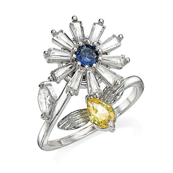 Pia Bee Spinning Ring, Silver-Tone Fidget Ring with Cubic Zirconia