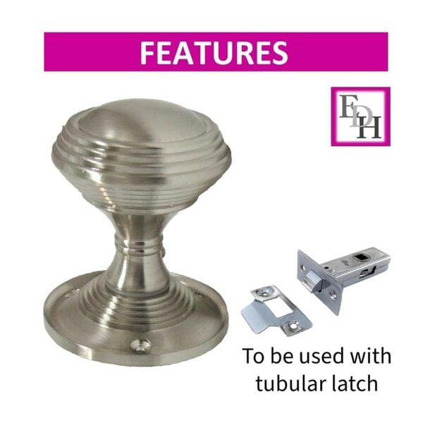 EDH Door Hardware Queen Anne Reeded Mortice Door Knobs, Interior Door Knobs for Home, Round Internal Door Knob with Tubular Latch