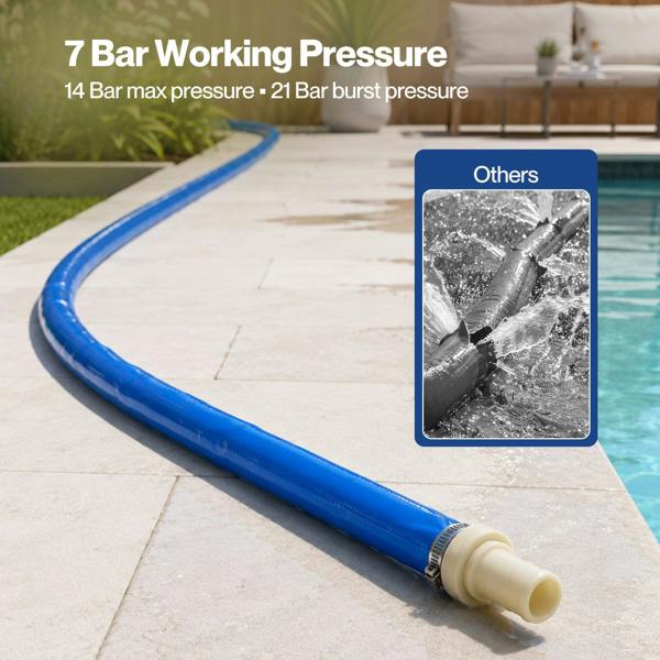 TradeRight Hose Pipe 1 Inch Reinforced PVC 20m for Home Pool Drainage Pump Blue