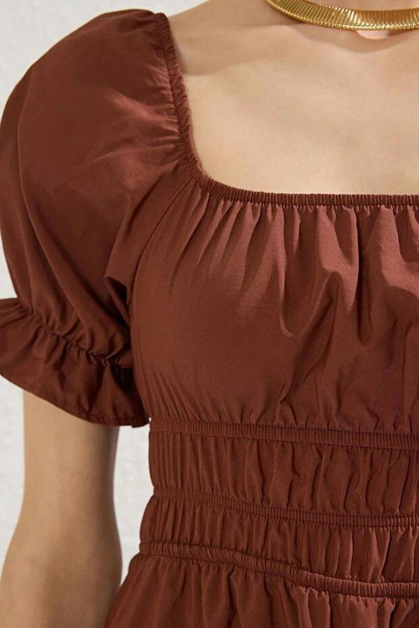 WOVCOR Skater Balloon Sleeve Lined Midi Woven
