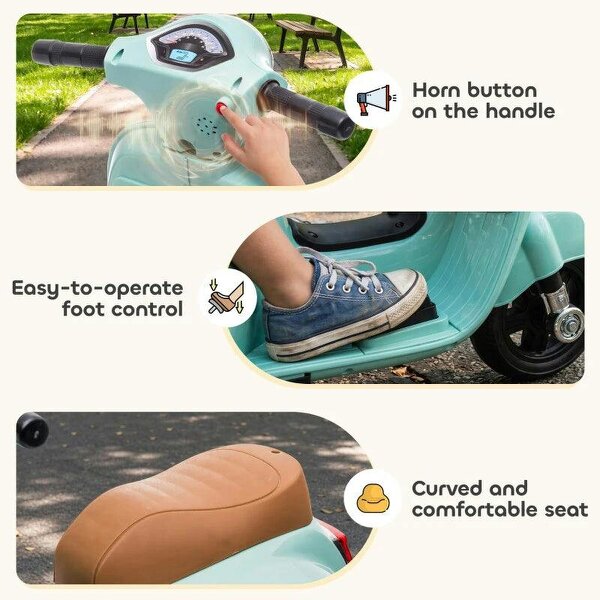 Vespa Licensed 6V Kids Electric Motorbike Ride On Motorcycle Battery Powered for 18-36 Months with Horn, Green