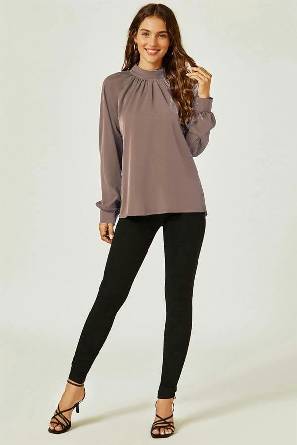 FS Collection Halter Neck Blouse Top In Taupe Brown