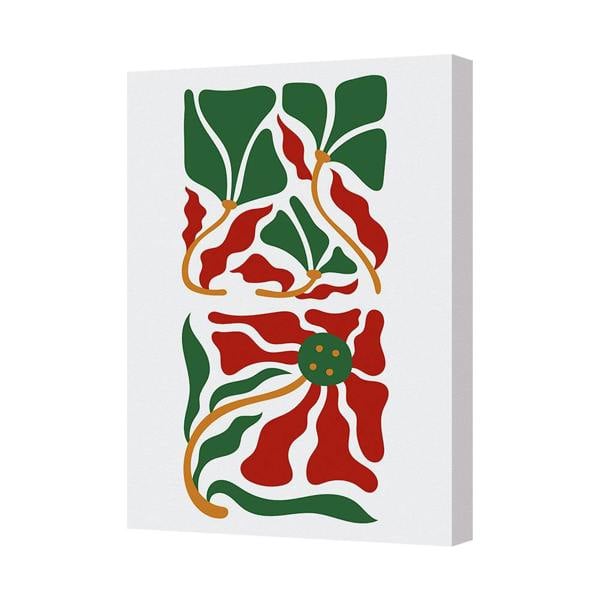 Benjamin Tate Design Contemporary Botanical Canvas Art Print Red Flower With Green Leaves