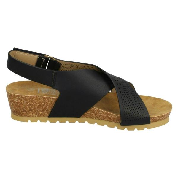 Down to Earth Ladies Down To Earth Mid Wedge X Strap Sandals