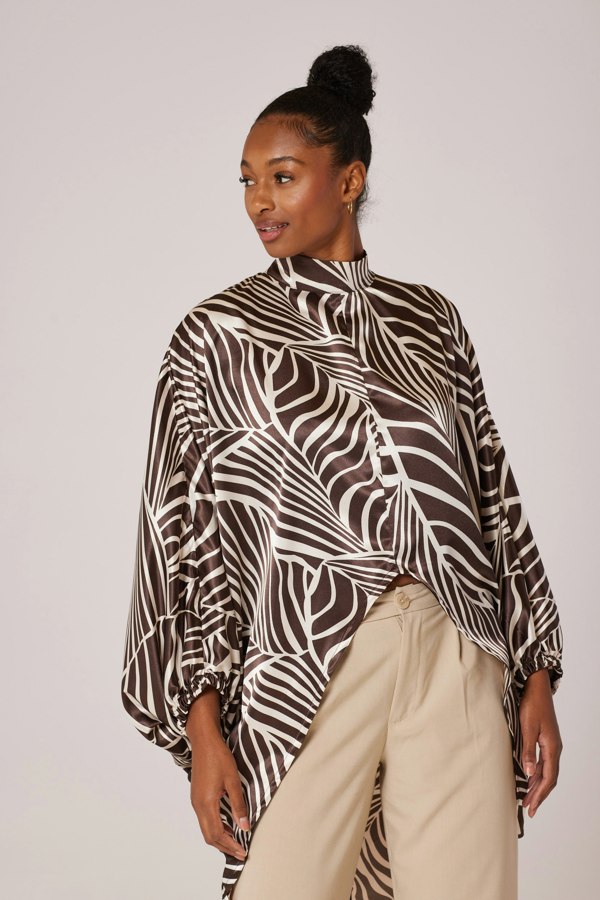 Lioness by TF Palm Leaves Long Tunic - Brown & Cream