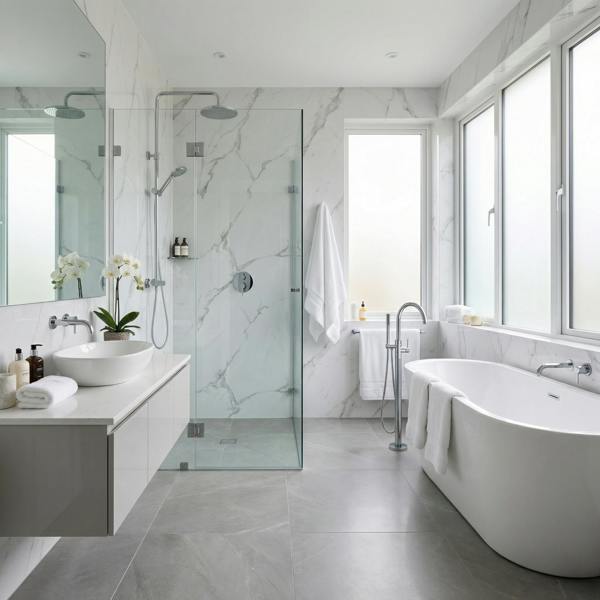 Britwall Carrara Marble White Matt PVC Shower Panel – White