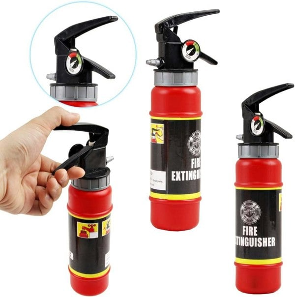 deAO Toys Washable Fireman Costume Set with Storage Backpack Real Water Shooting Extinguisher Halloween Role Play Set