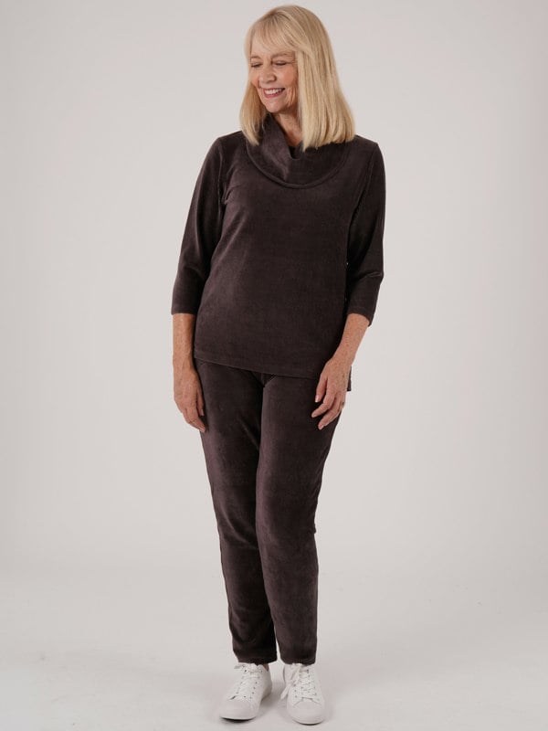 PennyPlain Ribbed Velour Trousers - Dark Latte Short