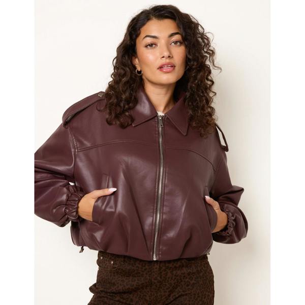 Blue Vanilla Puffball Zip Front PU Leather Jacket