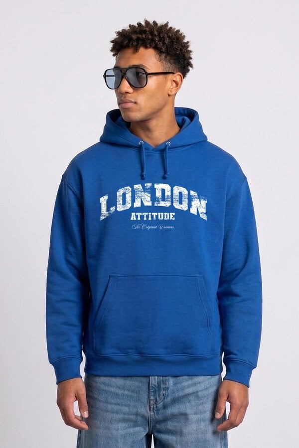 London Attitude Relaxed Fit Collegiate Graphic Hoodie in White
