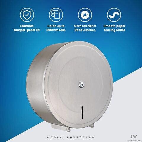 ProWashroom Pro Washroom Stainless Steel Toilet Roll Dispenser Jumbo 300mm Roll Holder,