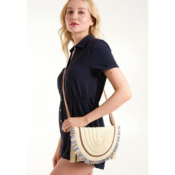 Blue Vanilla Woven Fringe Detail Clutch Bag With Attachable Strap