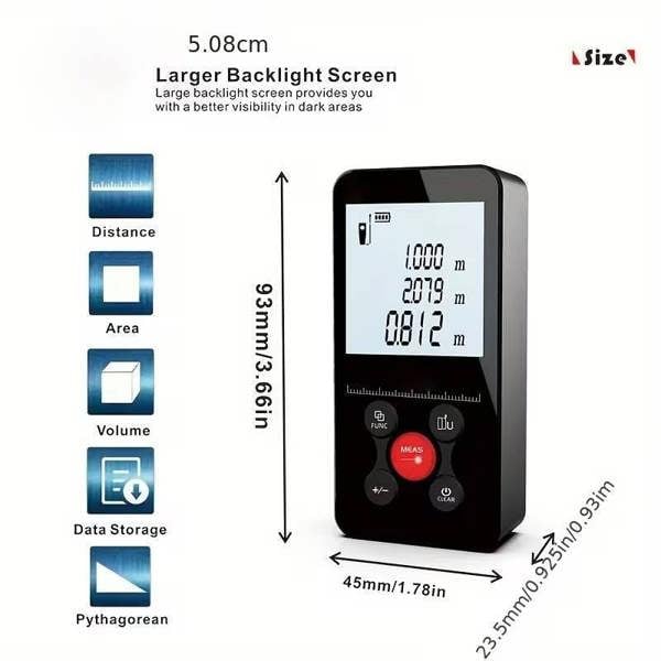 Dyzi Digital Laser Rangefinder 50–120m USB Rechargeable Black