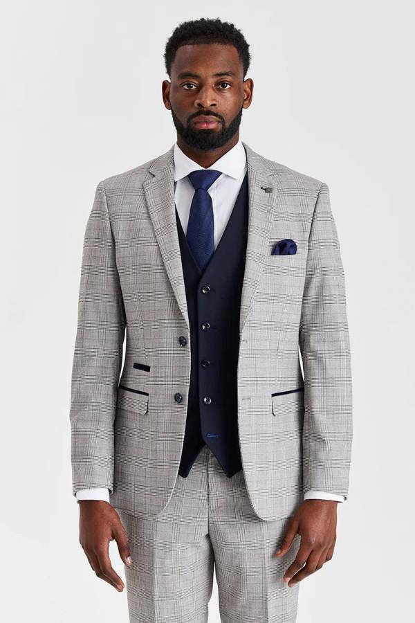 Paul Andrew Hugo Grey Suit with Parker Navy Waistcoat