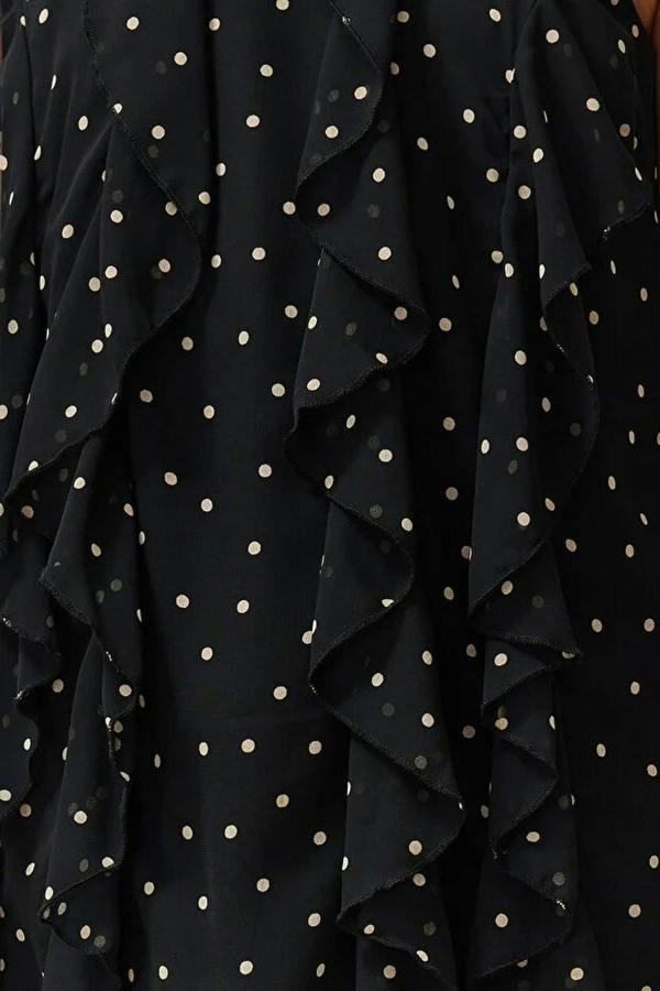 WOVCOR Polka Dot Ruffled Chiffon Lined Mini Woven Dress