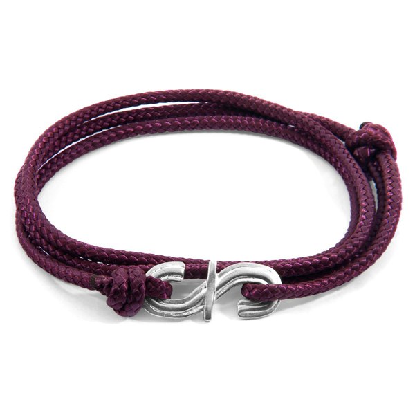 Anchor & Crew  Aubergine Purple Mr Shaw Signature Silver and Rope Bracelet