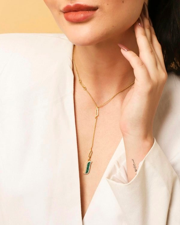 Wave Symphony Lariat Necklace - Malachite - Lila Rasa