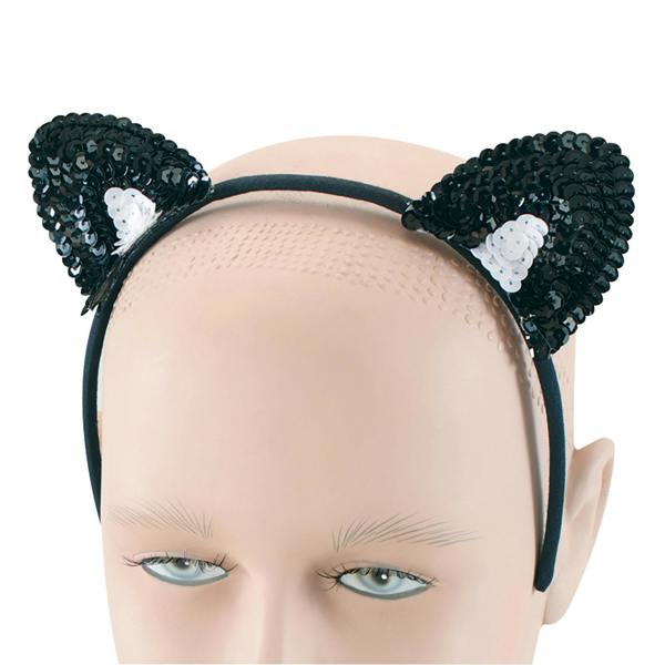 Bristol Novelty Adults Unisex Sequin Cat Ears - Black - 