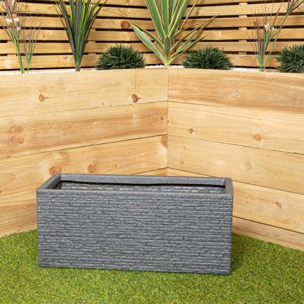 Samuel Alexander 25cm Plastic Ash Grey Slate Effect Garden Patio Trough