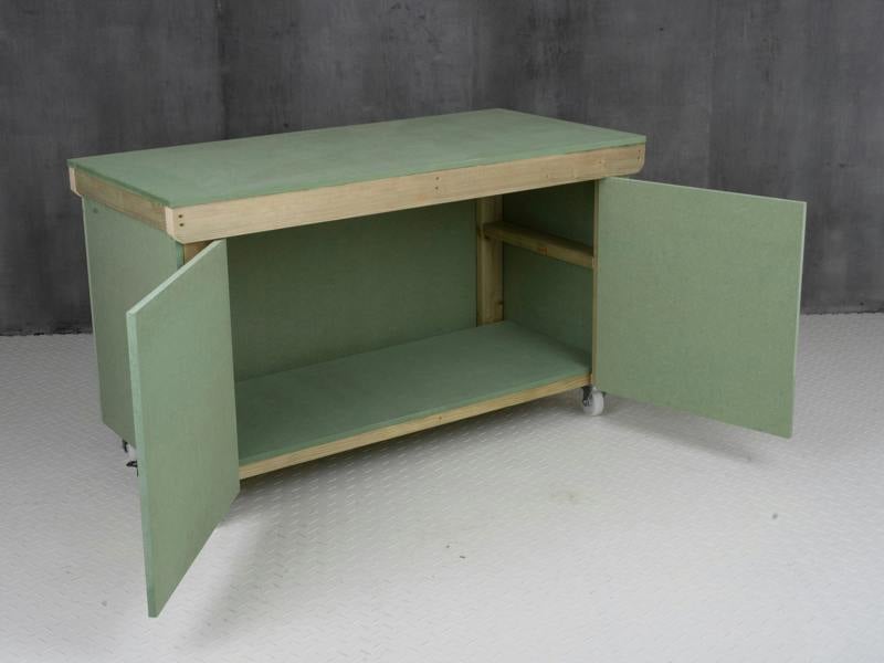 Arbor Garden Solutions Wooden UniMDF Moisture Resistant Workbench With Lockable Cupboard (V.9) With Wheels
