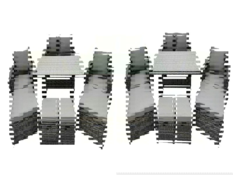 Fimous 8 Seater Rattan Furniture Set with Dining Table, Sofa, 2 Chairs & 4 Stools - Dark Grey