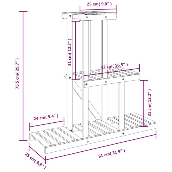 Berkfield Flower Stand 81x25x75.5 cm Solid Wood Fir