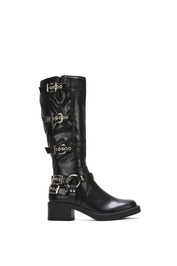 XY LONDON Harness square toe Knee High Biker Boots