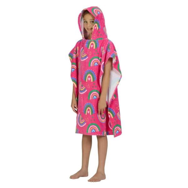 Zoggs Rainbow Magenta Kids Poncho Hooded Towel Robe - Pink