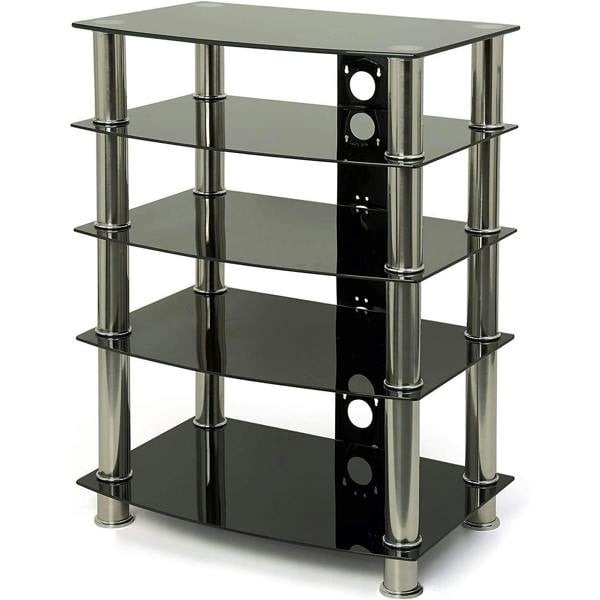 Homeology Galago 5-Shelf Premium Black Glass with Silver Legs AV Rack