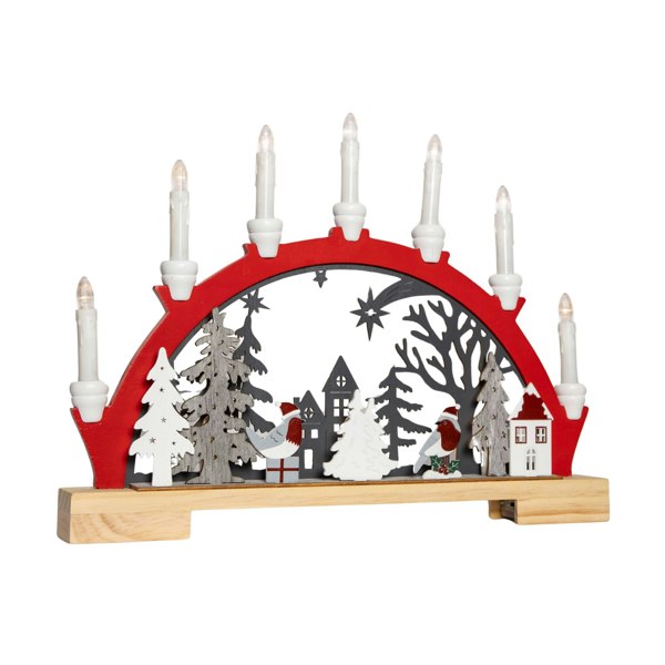 Samuel Alexander 45cm Battery Operated Light up Red Wooden Christmas Candle Bridge with 9 Warm White LEDs