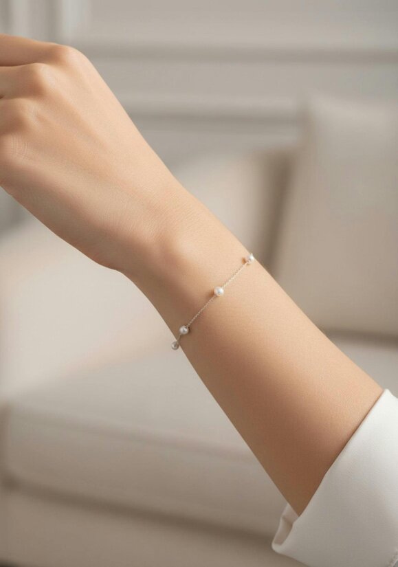Latelita Solid 14k White Gold Natural Spaced Pearl Bracelet