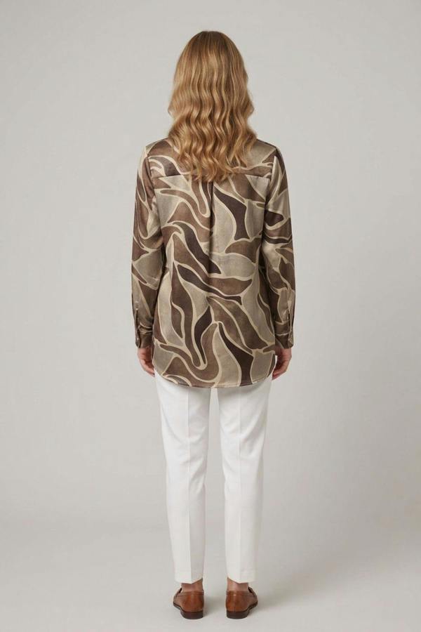 Beige | Abstract Print Long Sleeve Relaxed Shirt