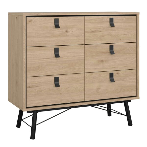 Wyld Haus Juno Natural Oak Wood Furniture Set - Wardrobe 3 Doors and 3 Drawers + Chest 6 Drawers + Bedside Table 2 Drawers