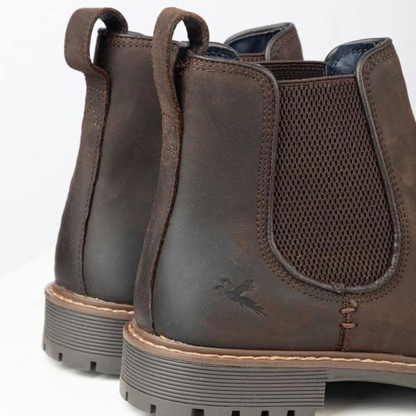 Close-up of Rydale Men's Sledmere Leather Chelsea Boots featuring genuine leather, elasticated panel and subtle Rydale branding