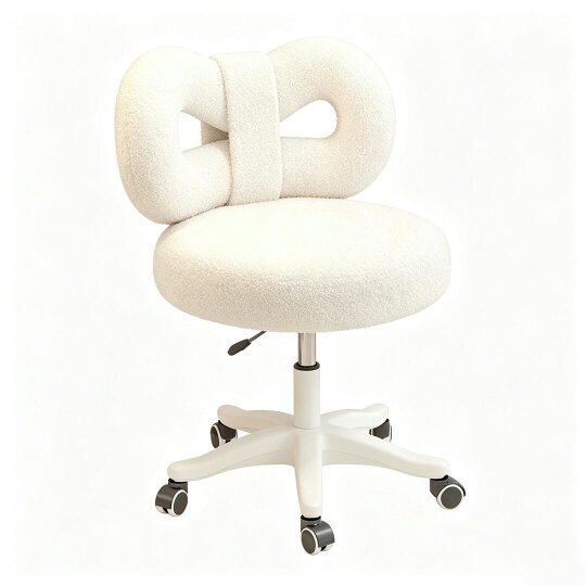Havendro Butterfly Back Vanity Chair Makeup Computer Chair Lamb Fleece Fabric - white - Steel wool