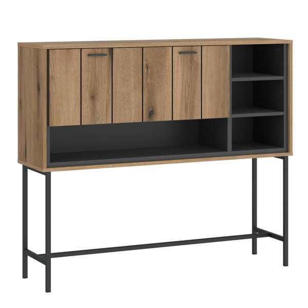 Wyld Haus Nightbloom Grey and Oak Effect Wood Panelled Bar Cabinet 1 Door 3 Shelves