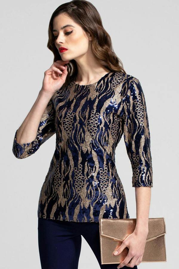 HotSquash Round Neck Sequin Party Top