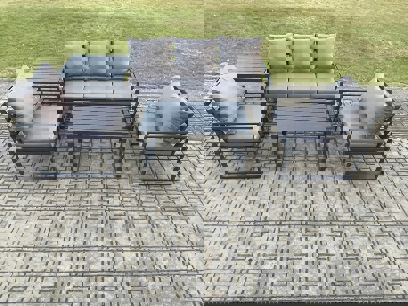 Fimous Aluminium Outdoor Garden Furniture Set Patio Lounge Sofa with Oblong Coffee Table 2 Armchairs Side Table Dark Grey