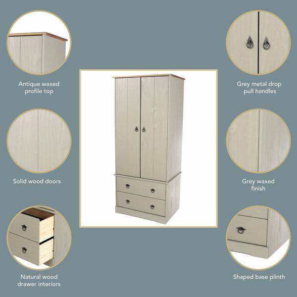 Core Products Corona Grey Modern 2-Door & 2-Drawer Wardrobe