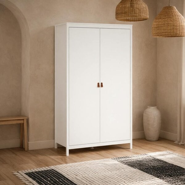 Wyld Haus Wildberry Matt White Wardrobe with 2 Doors Leather Handles