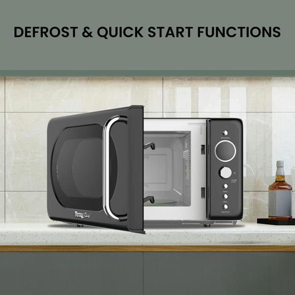 Total Chef Retro Microwave Oven 20L 700W Black Countertop Microwave with Timer, Defrost & 5 Power Levels